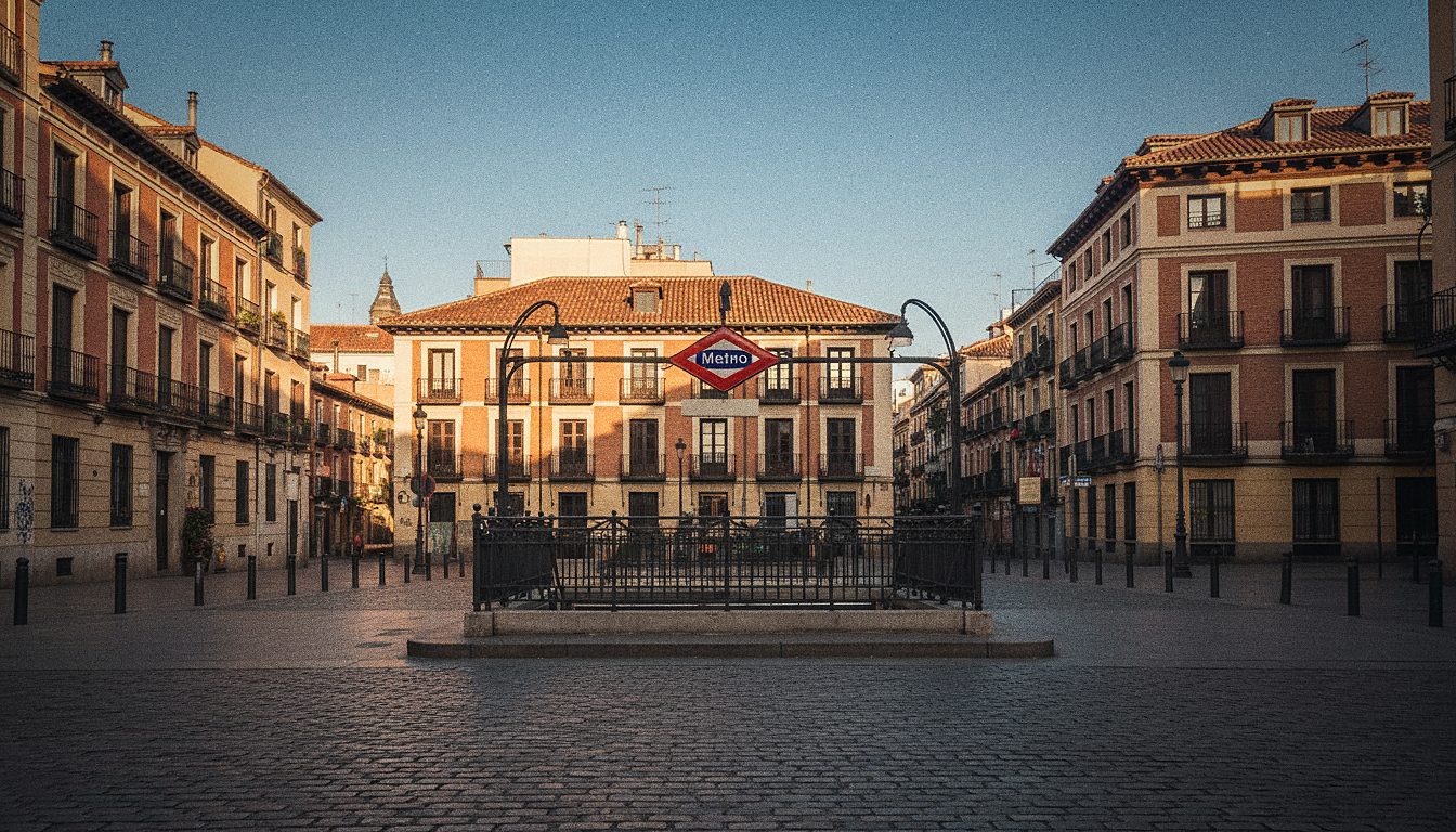Entrada de una estación de metro en el barrio de La Latina, Madrid