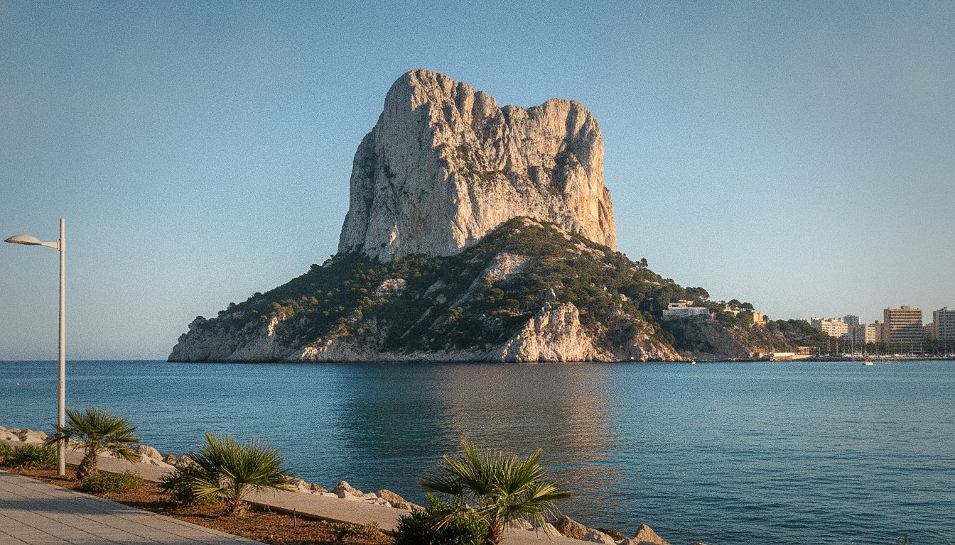 El Peñón de Ifach visto desde el paseo marítimo de Calpe, Costa Blanca